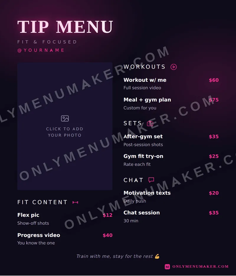 Fit & Fierce tip menu template