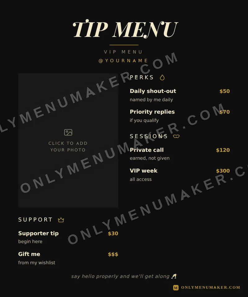 Goddess tip menu template