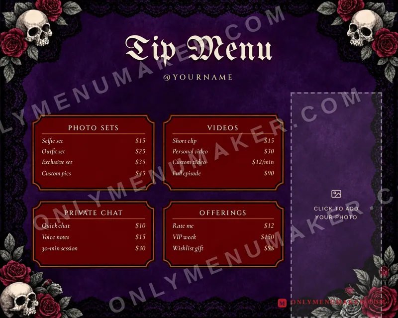 Gothic Rose tip menu template