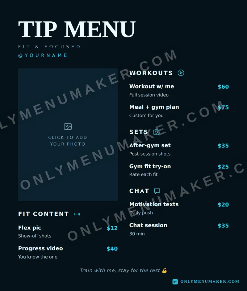 Gym Star tip menu template