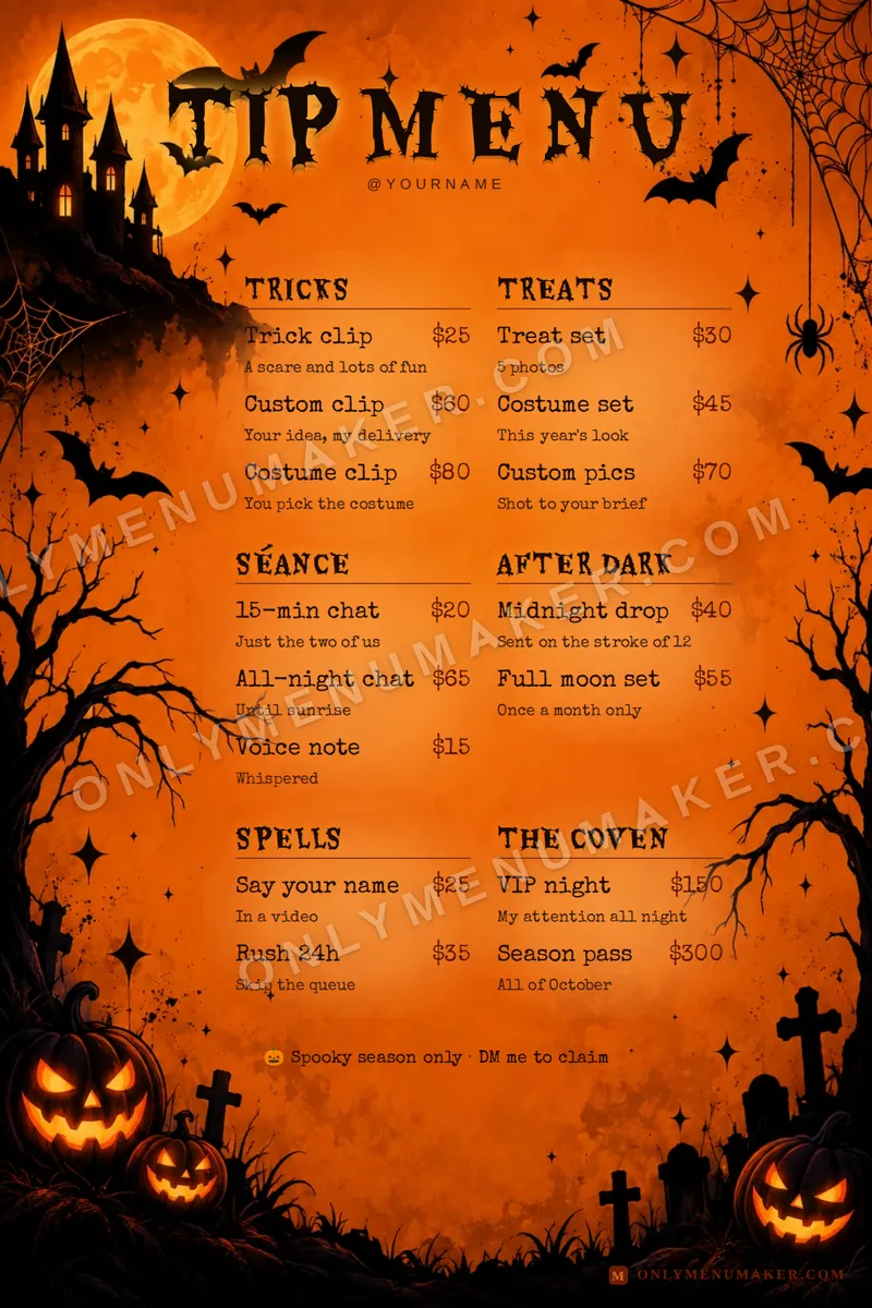 Halloween Night tip menu template