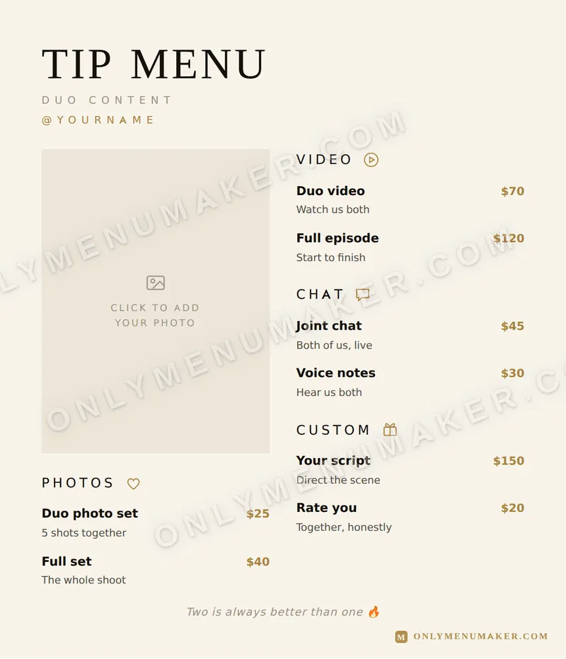 His & Hers tip menu template