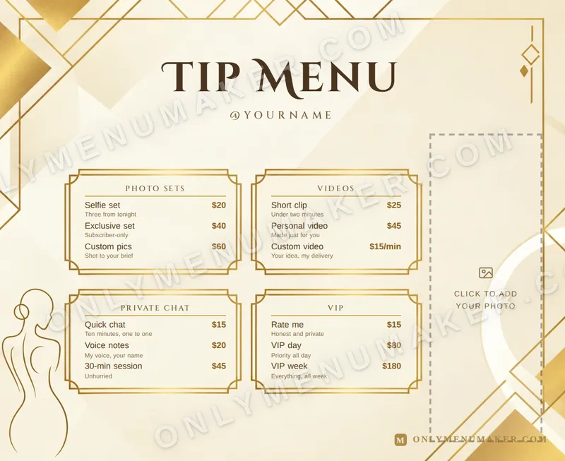 Ivory Deco tip menu template