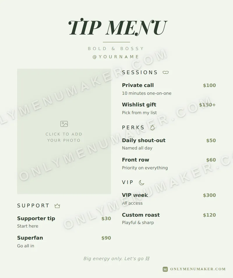 Jade Empress tip menu template