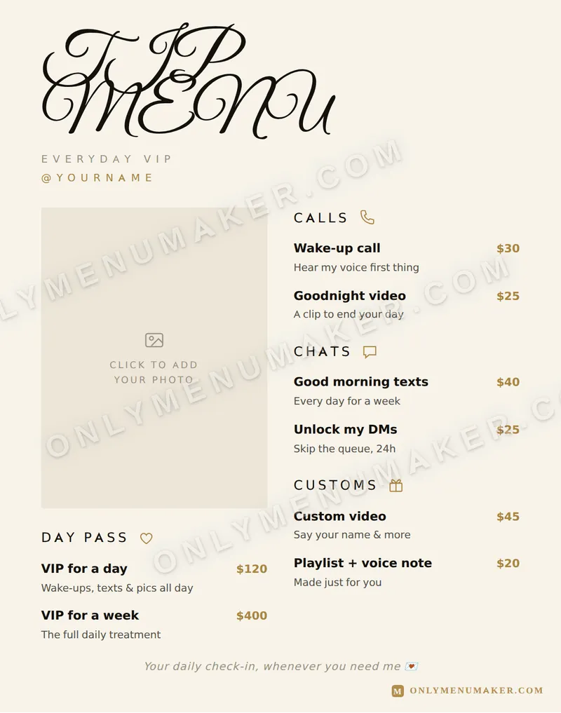 Love Letter tip menu template