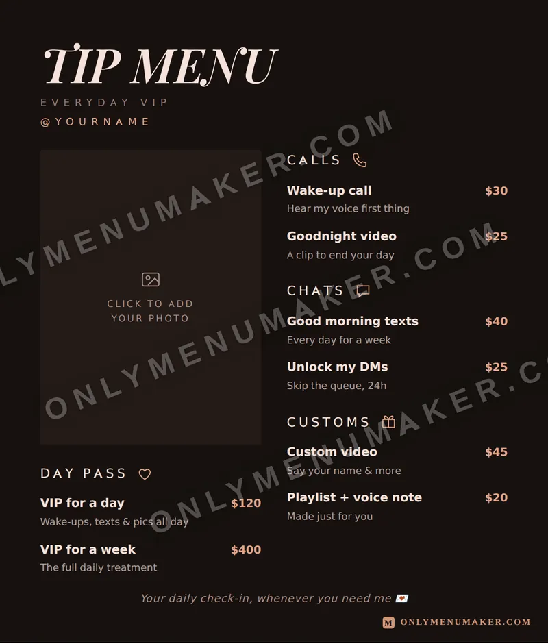 Midnight Heat tip menu template