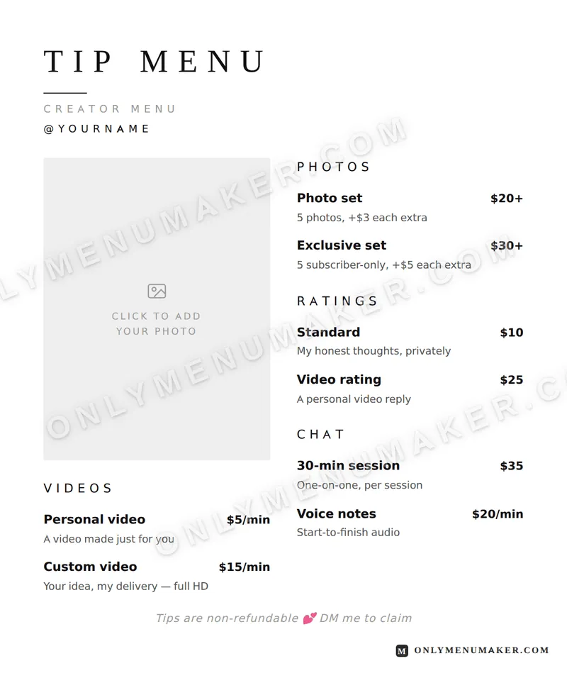 Minimal Mono tip menu template