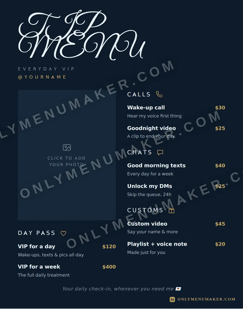 Moonlight tip menu template