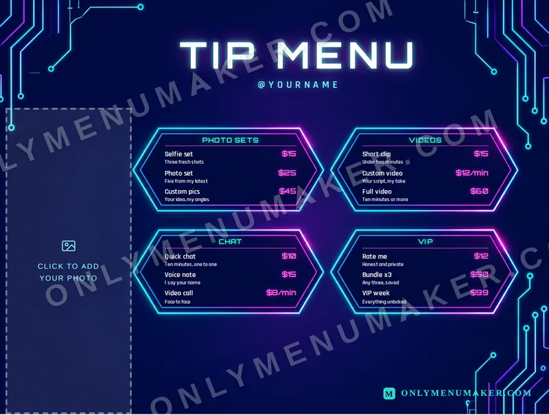 Neon Circuit tip menu template