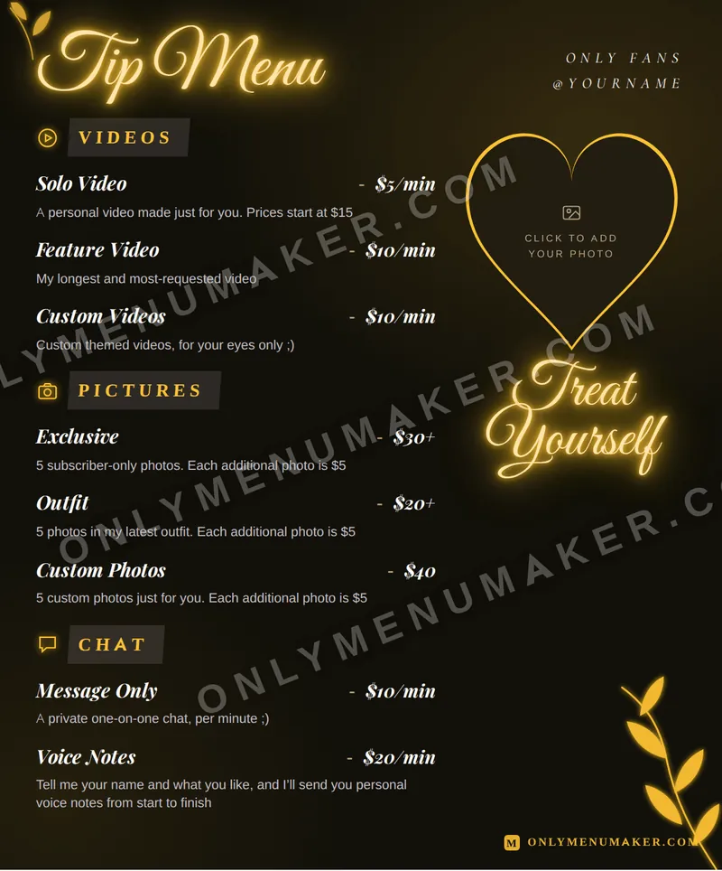Neon Gold tip menu template