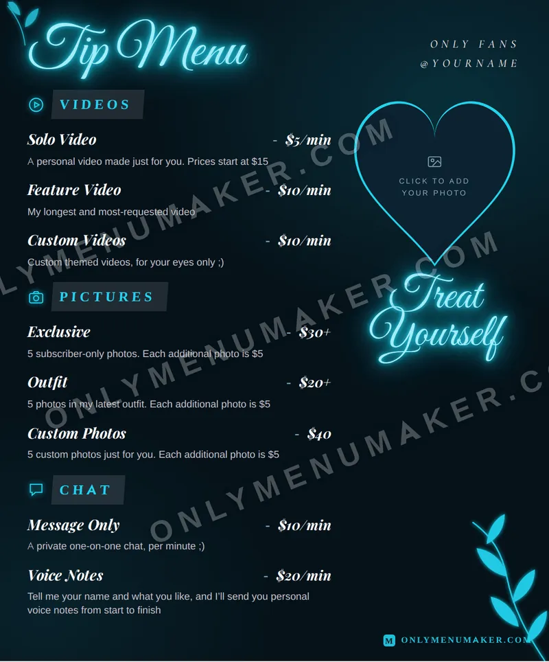 Neon Ice tip menu template