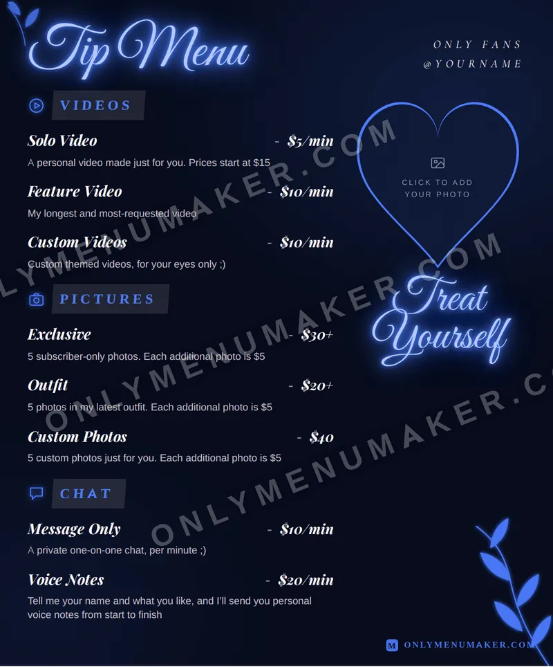 Neon Sapphire tip menu template