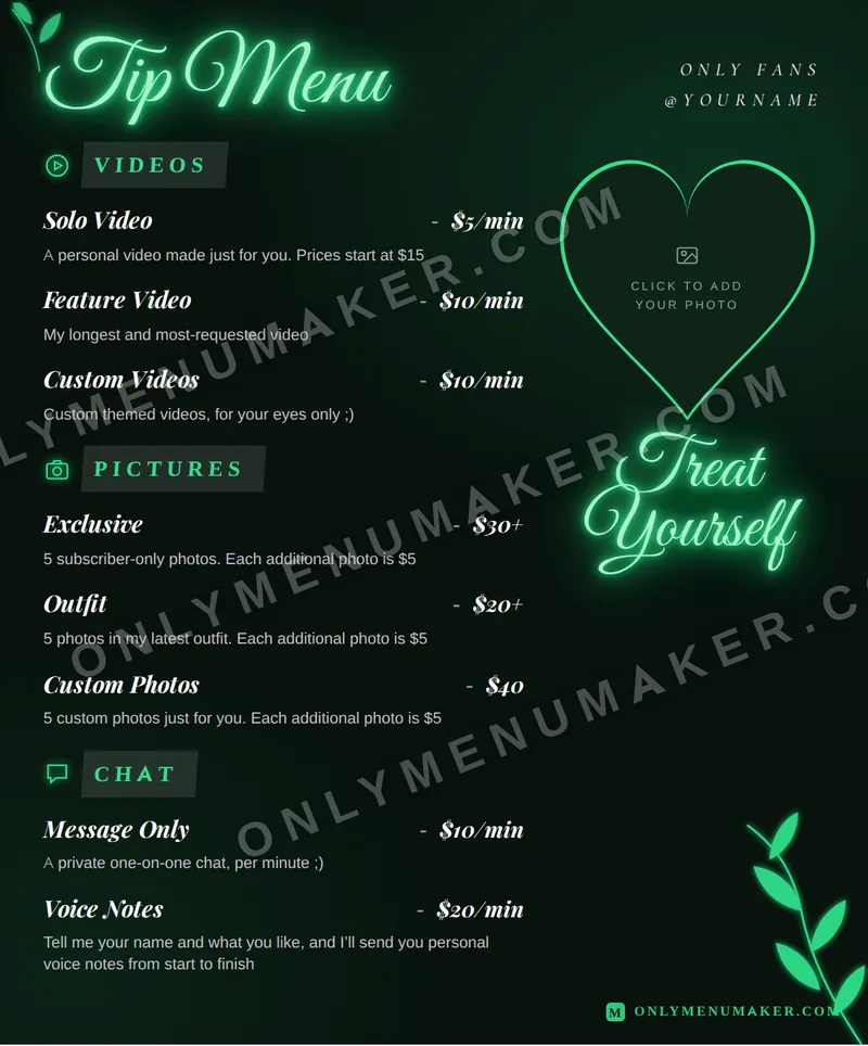 Neon Venom tip menu template