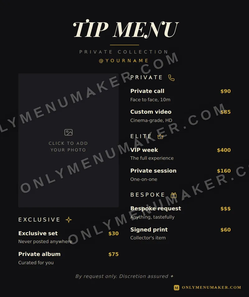 Noir Luxe tip menu template