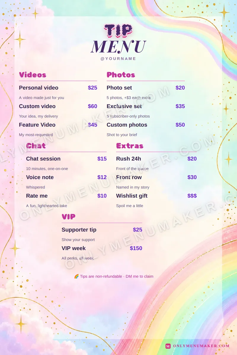 Pastel Sky tip menu template