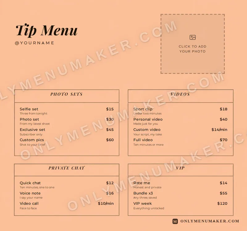Peach Minimal tip menu template