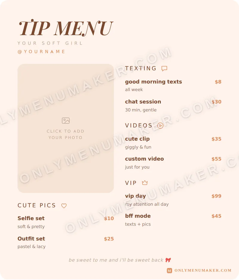 Peaches & Cream tip menu template
