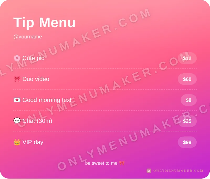 Blush Pop tip menu template