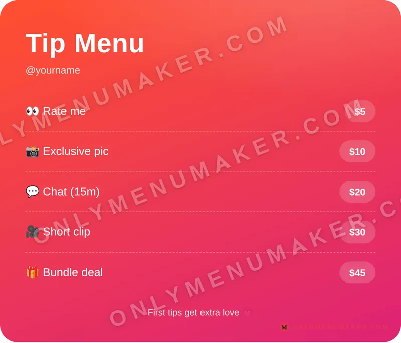 Sunset Pop tip menu template