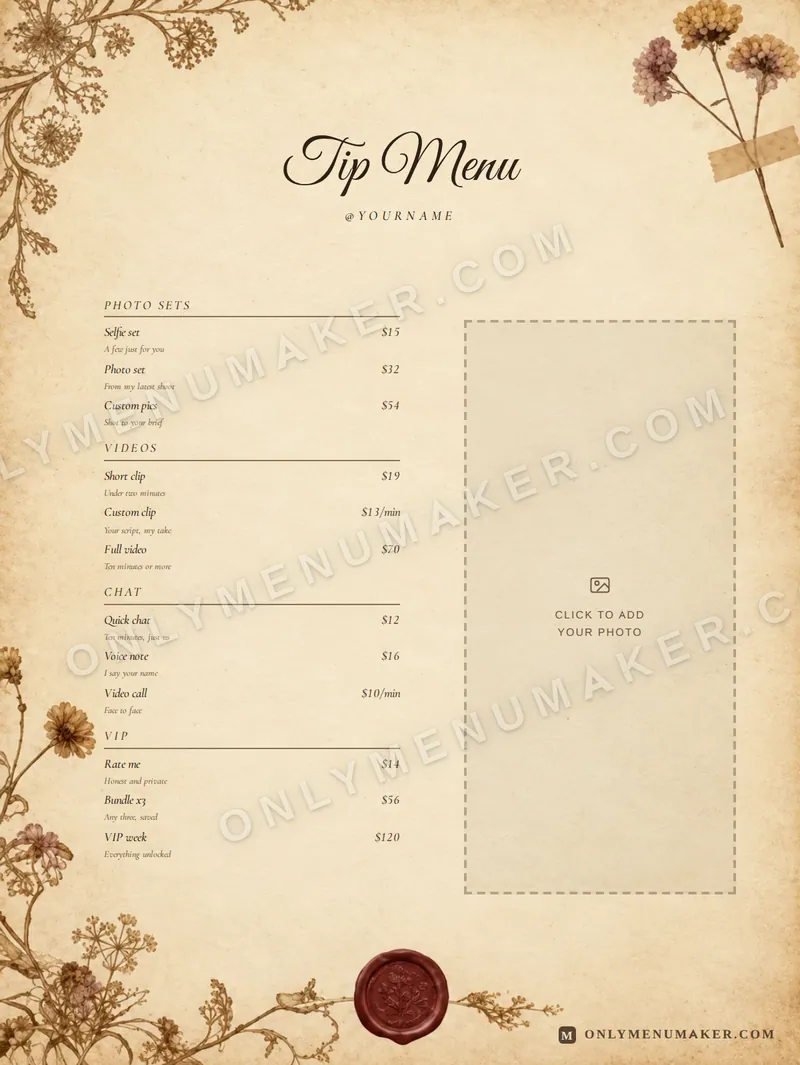 Pressed Botanical tip menu template