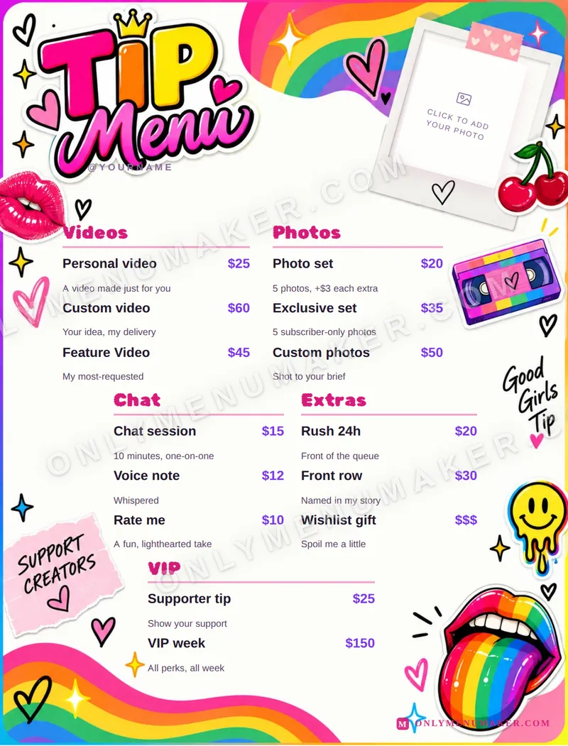 Pride Parade tip menu template