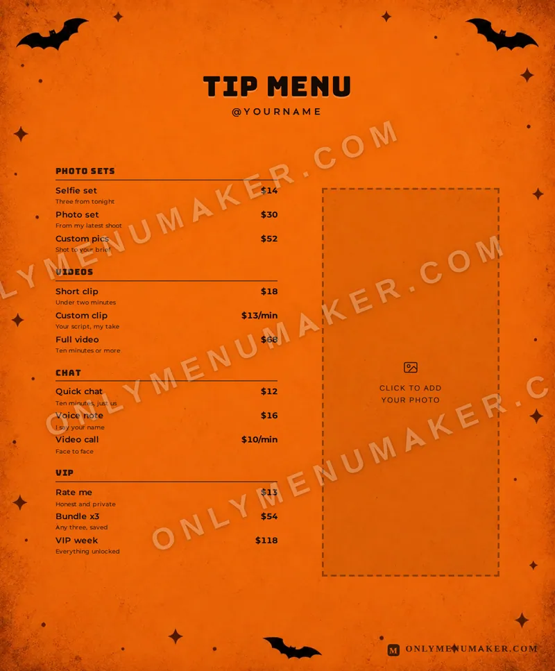Pumpkin Night tip menu template