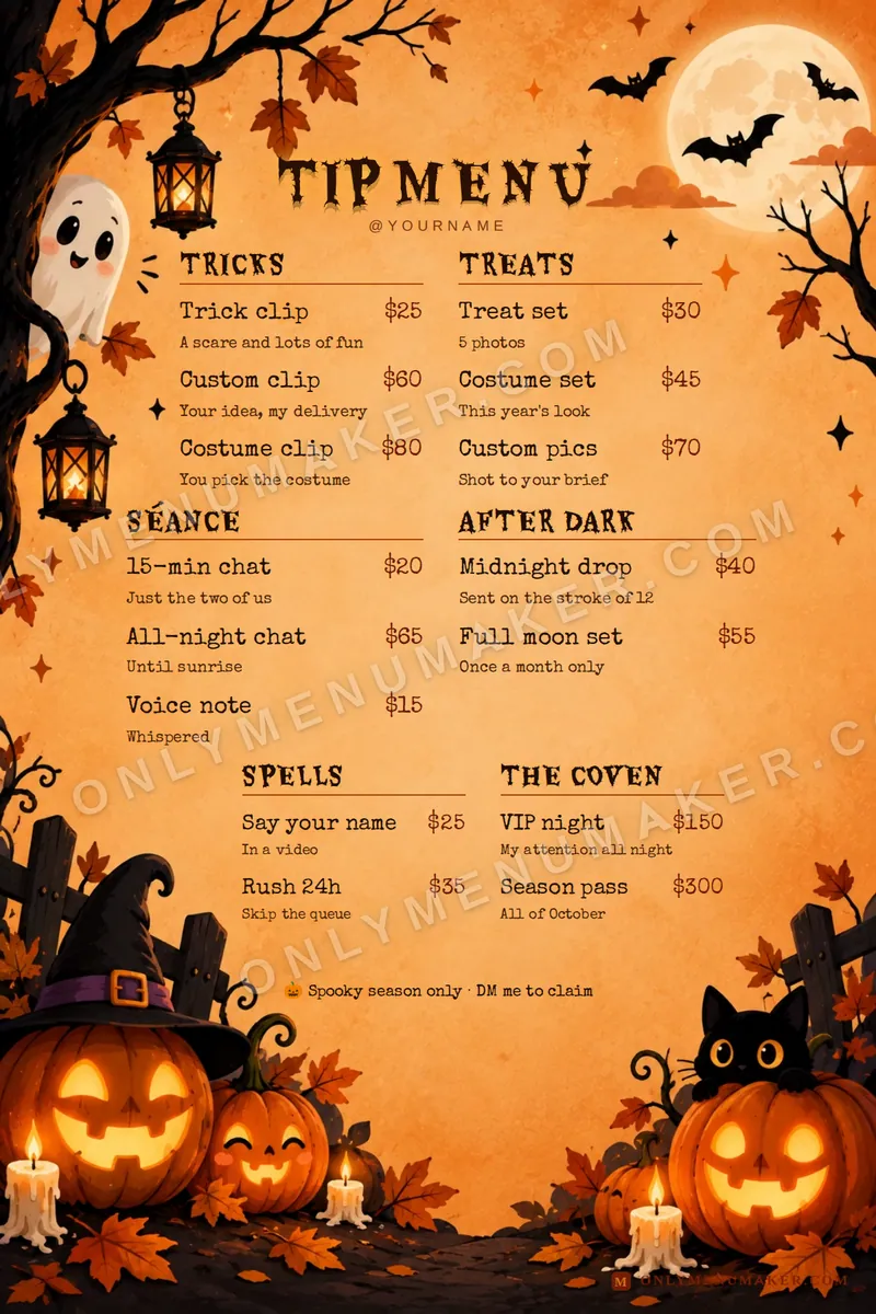 Pumpkin Patch tip menu template