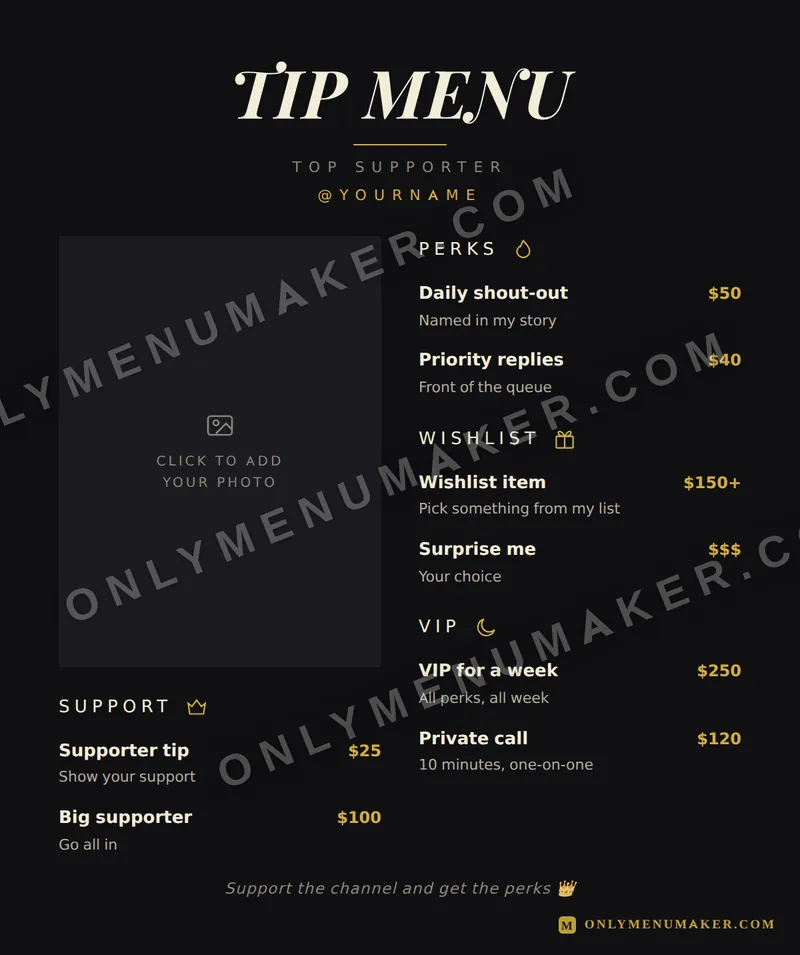 Queen Bee tip menu template