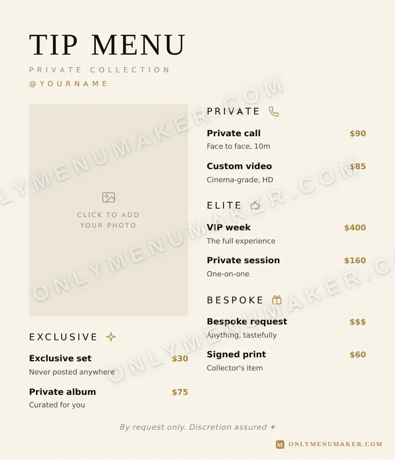 Quiet Luxe tip menu template