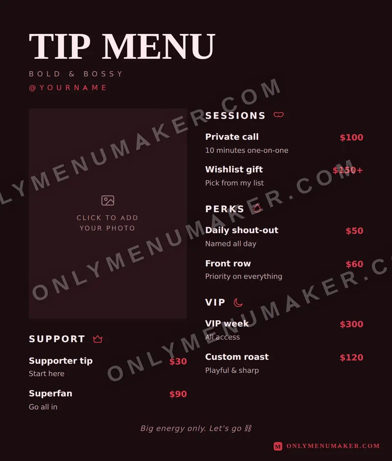Red Velvet tip menu template