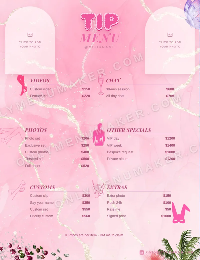 Rose Quartz tip menu template
