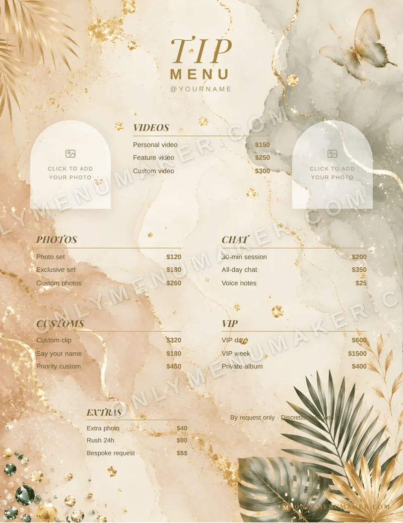 Royal Ivory tip menu template