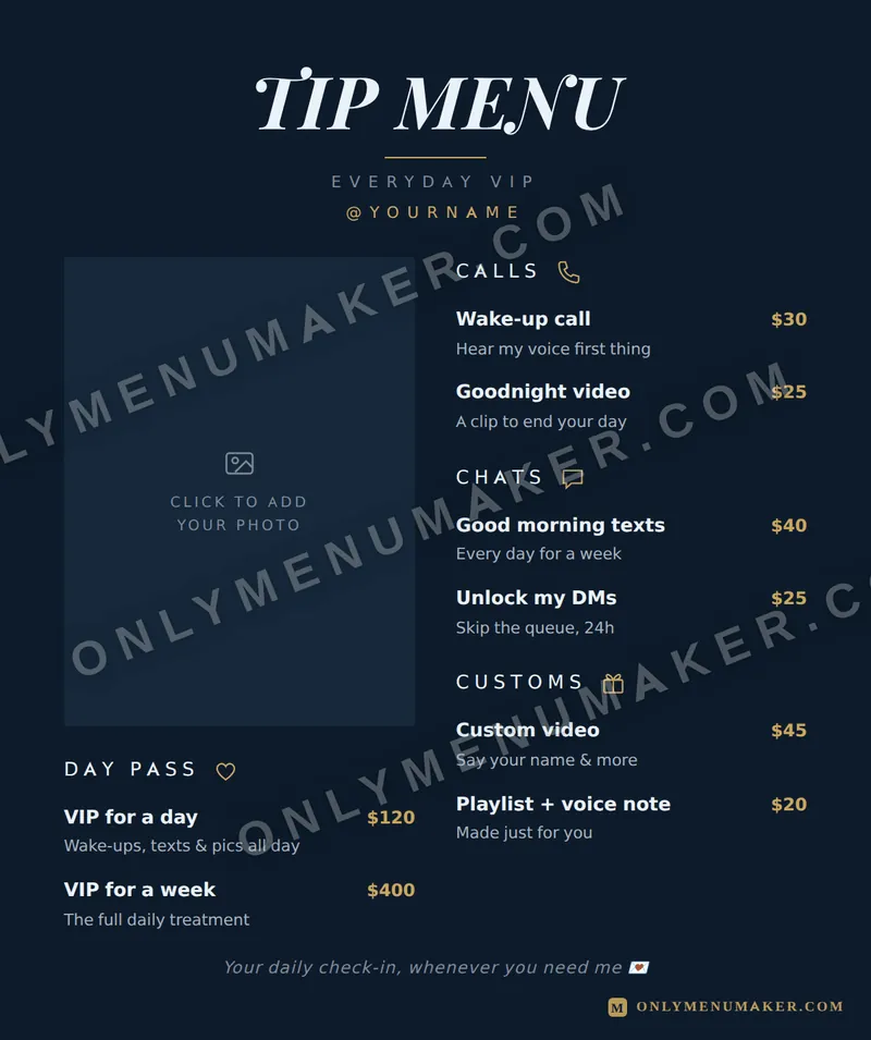 Royal Navy tip menu template
