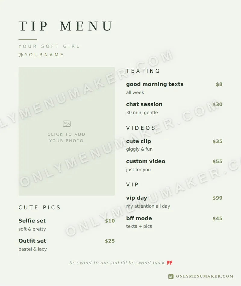 Sage Note tip menu template