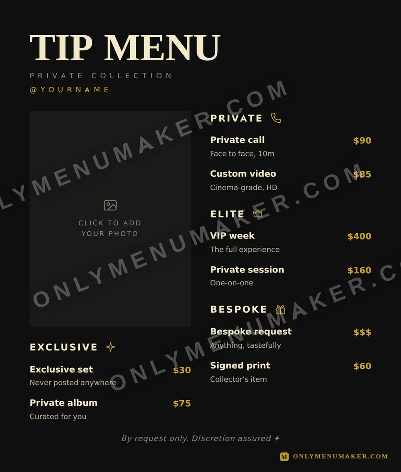 Statement tip menu template
