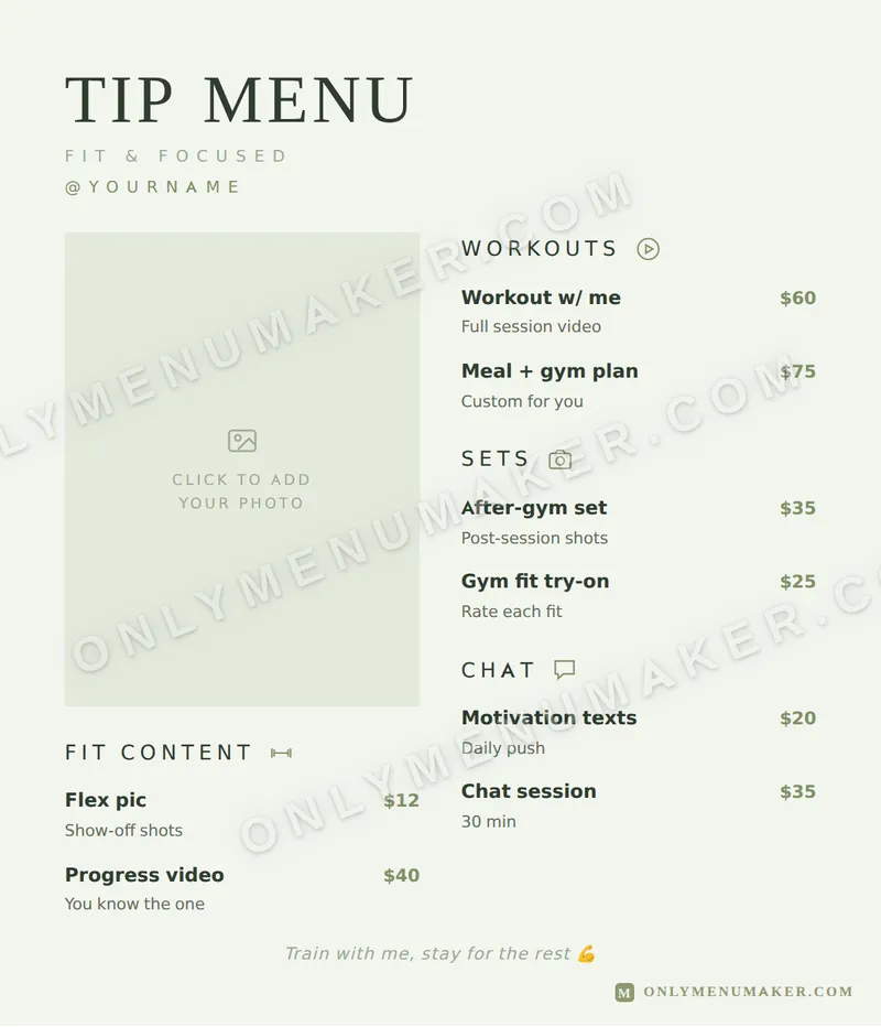 Sweat Session tip menu template