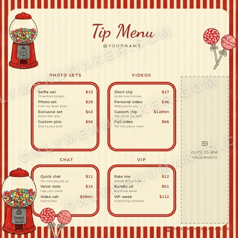 Sweet Shop tip menu template