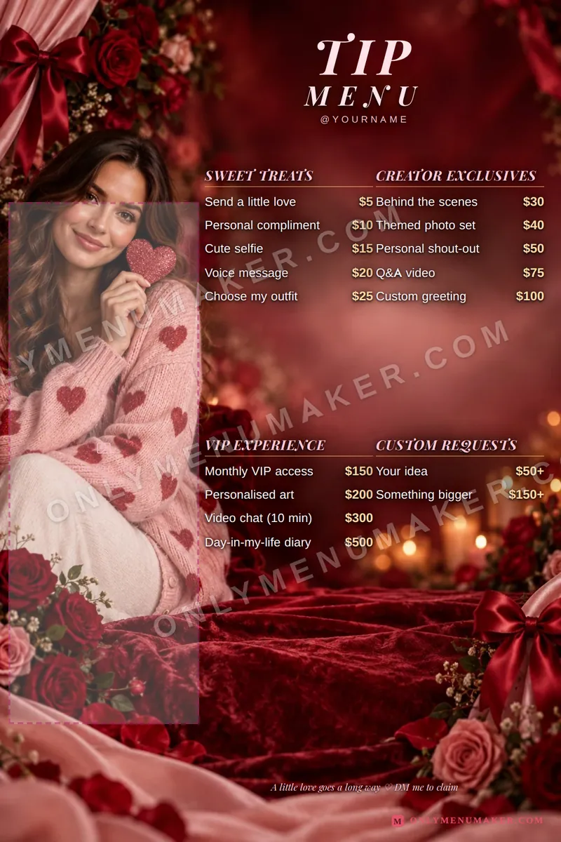 Valentine Roses tip menu template