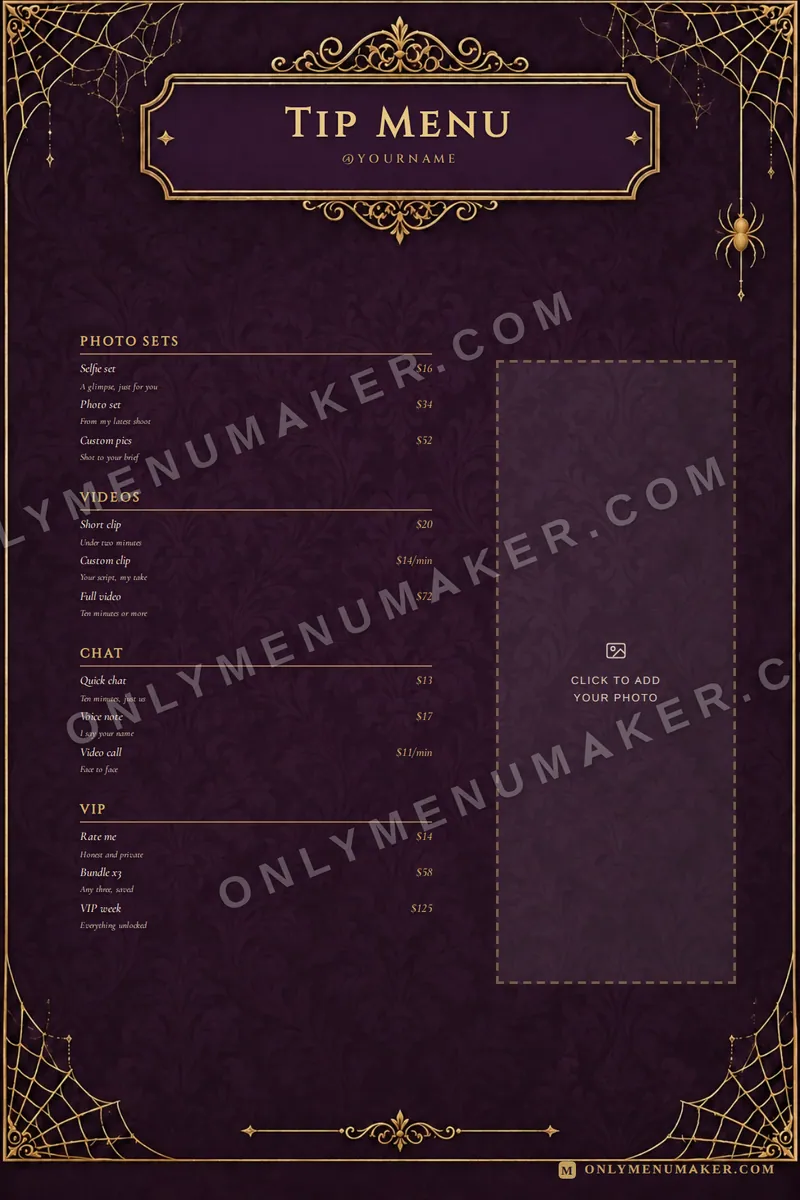 Velvet Damask tip menu template