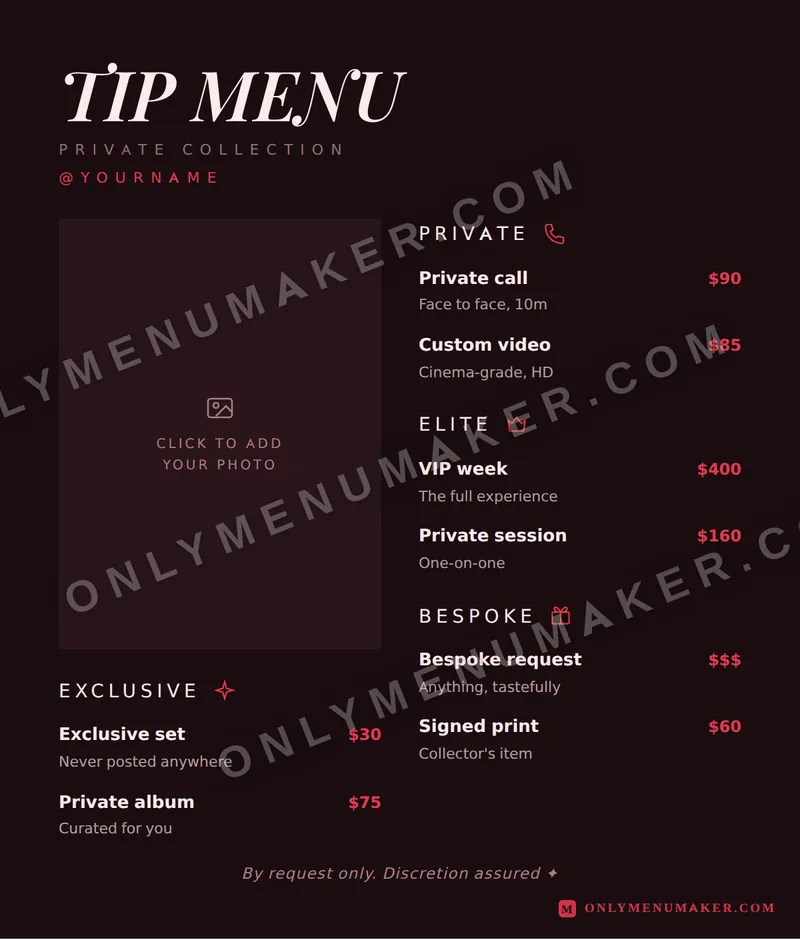 Velvet Noir tip menu template