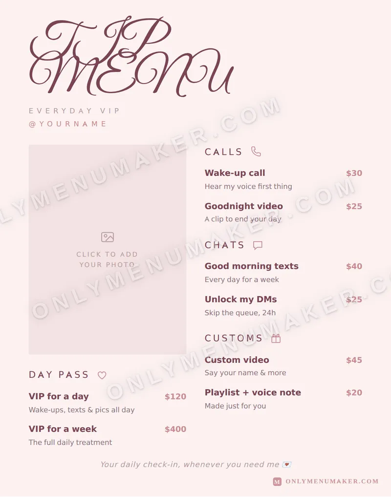 Your Girl tip menu template