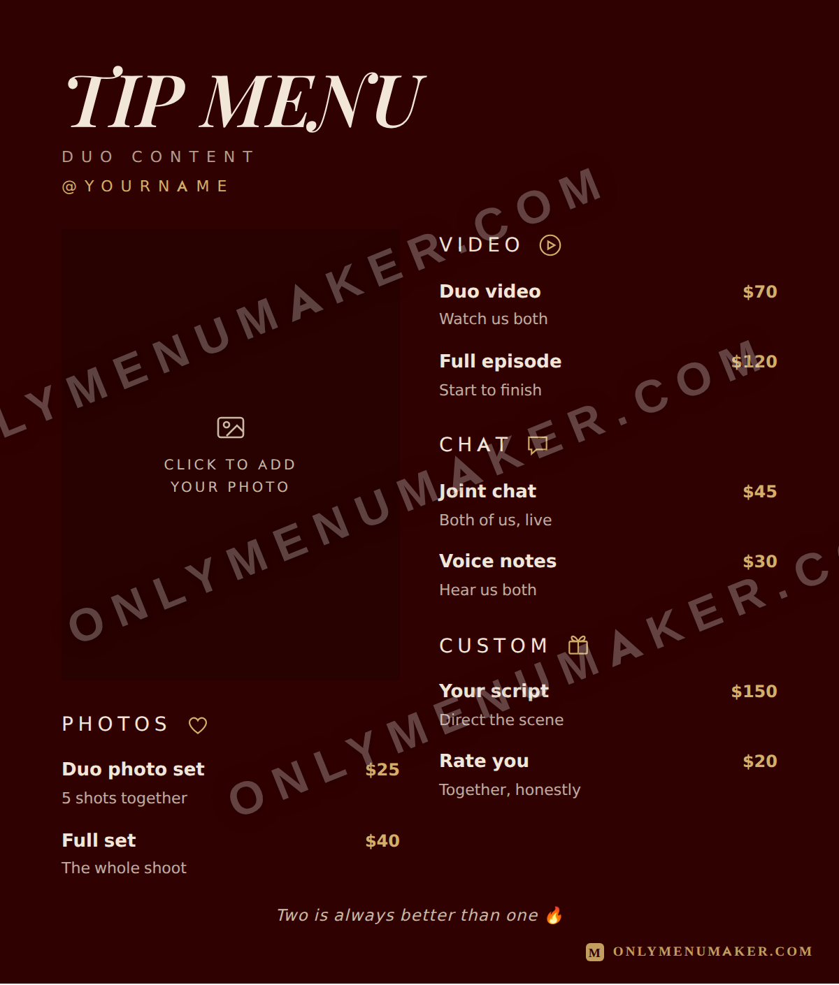 Two of Us OnlyFans tip menu template