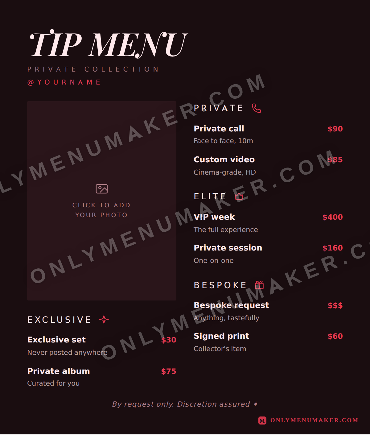 Velvet Noir OnlyFans tip menu template