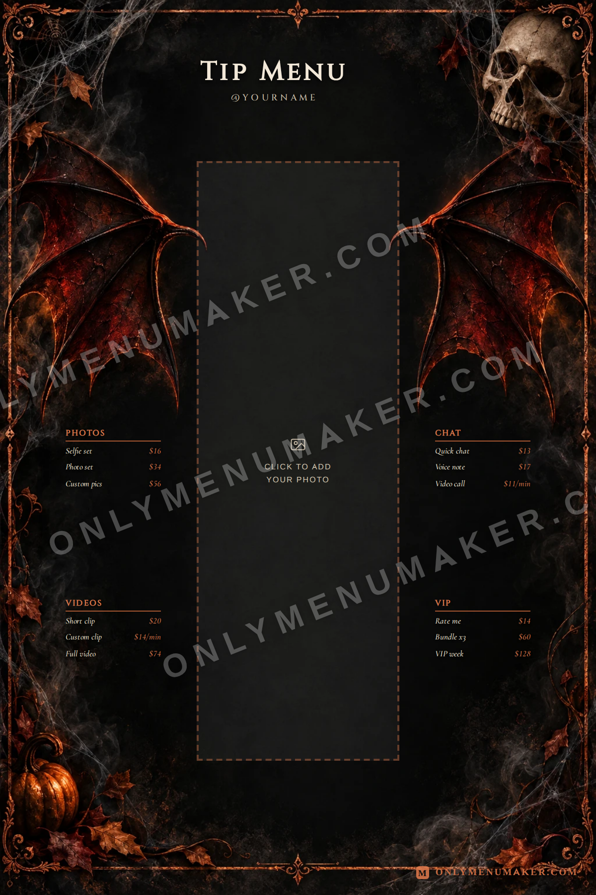 Winged Skull OnlyFans tip menu template