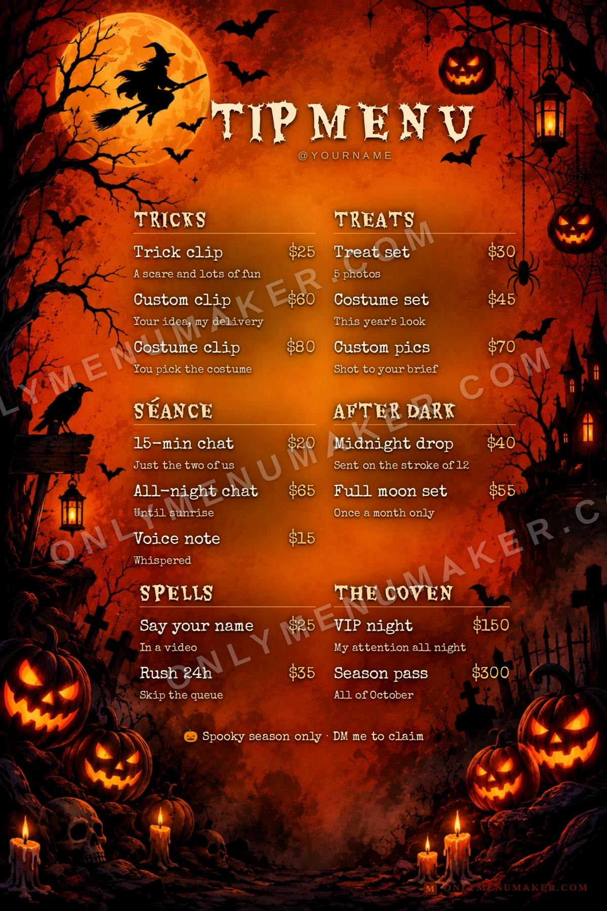 Witching Hour OnlyFans tip menu template
